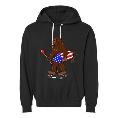 Bigfoot Fireworks 4th Of July Funny Sasquatch Lover Garment-Dyed Fleece Hoodie