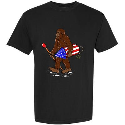 Bigfoot Fireworks 4th Of July Funny Sasquatch Lover Garment-Dyed Heavyweight T-Shirt