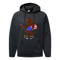 Bigfoot Fireworks 4th Of July Funny Sasquatch Lover Performance Fleece Hoodie