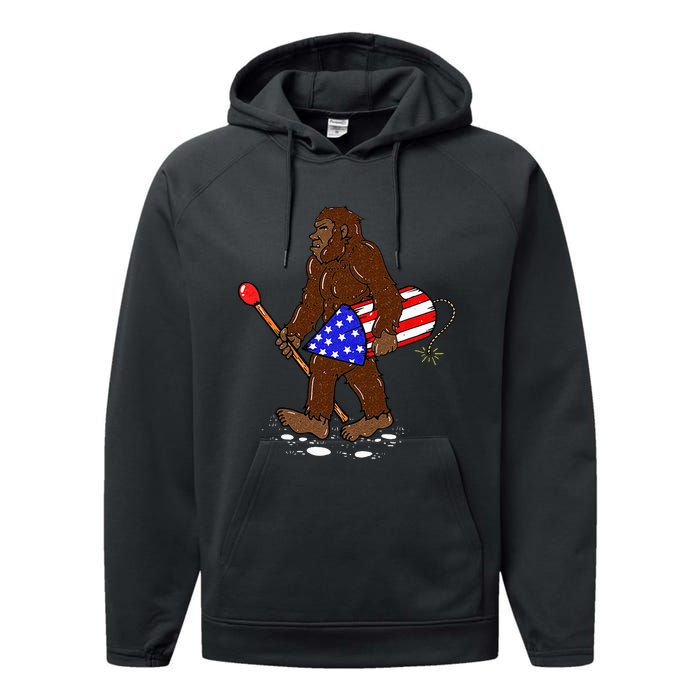 Bigfoot Fireworks 4th Of July Funny Sasquatch Lover Performance Fleece Hoodie