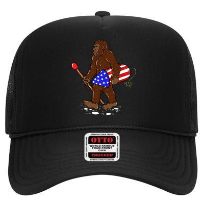 Bigfoot Fireworks 4th Of July Funny Sasquatch Lover High Crown Mesh Back Trucker Hat