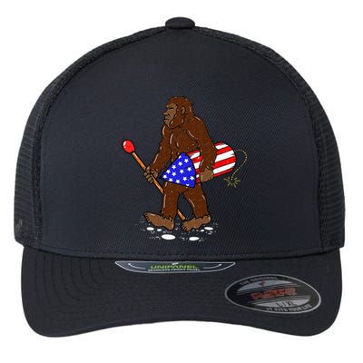 Bigfoot Fireworks 4th Of July Funny Sasquatch Lover Flexfit Unipanel Trucker Cap