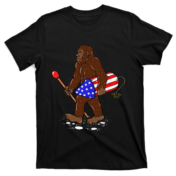 Bigfoot Fireworks 4th Of July Funny Sasquatch Lover T-Shirt