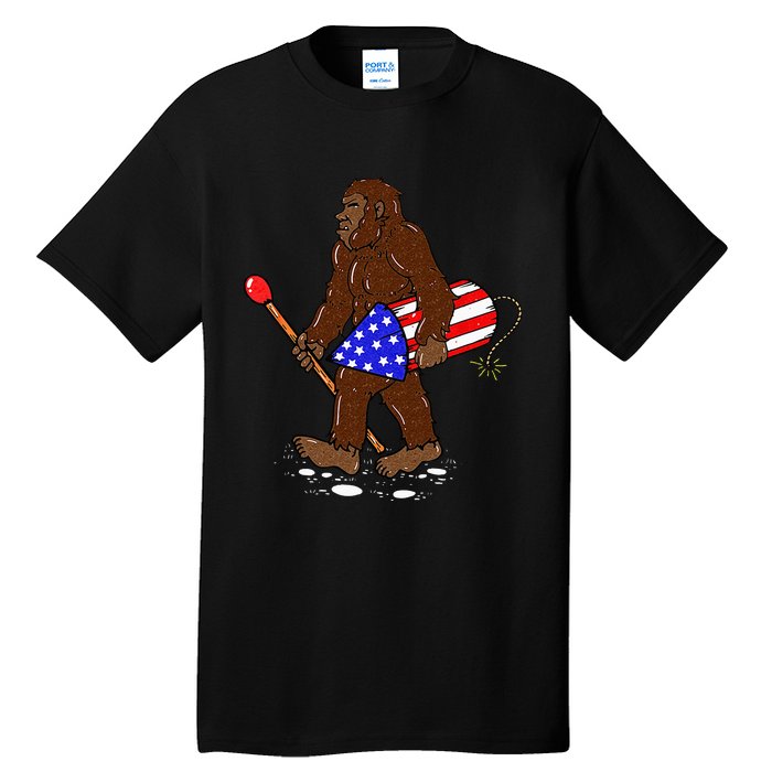 Bigfoot Fireworks 4th Of July Funny Sasquatch Lover Tall T-Shirt