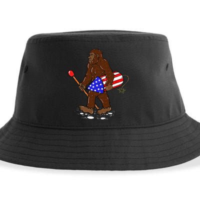 Bigfoot Fireworks 4th Of July Funny Sasquatch Lover Sustainable Bucket Hat