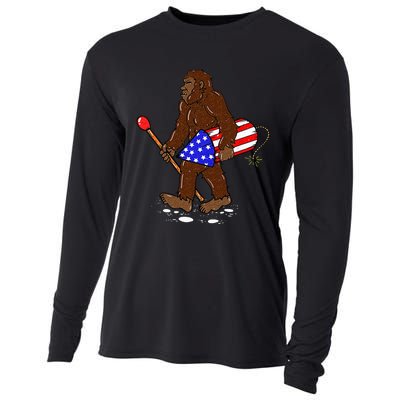 Bigfoot Fireworks 4th Of July Funny Sasquatch Lover Cooling Performance Long Sleeve Crew