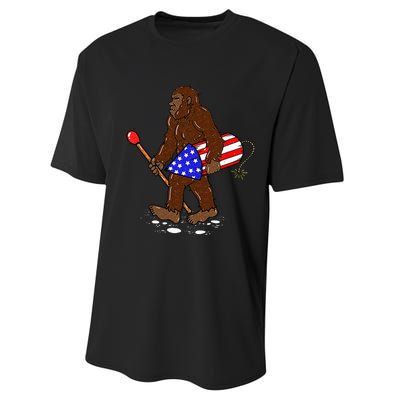 Bigfoot Fireworks 4th Of July Funny Sasquatch Lover Performance Sprint T-Shirt