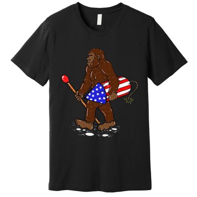 Bigfoot Fireworks 4th Of July Funny Sasquatch Lover Premium T-Shirt