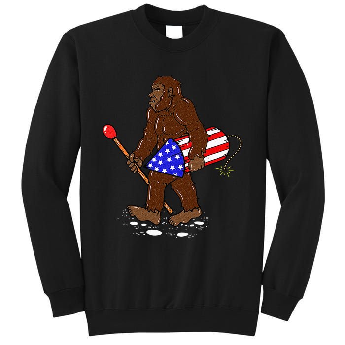 Bigfoot Fireworks 4th Of July Funny Sasquatch Lover Tall Sweatshirt