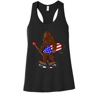 Bigfoot Fireworks 4th Of July Funny Sasquatch Lover Women's Racerback Tank