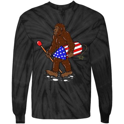 Bigfoot Fireworks 4th Of July Funny Sasquatch Lover Tie-Dye Long Sleeve Shirt