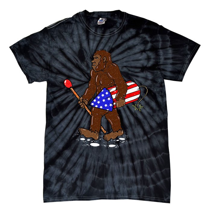 Bigfoot Fireworks 4th Of July Funny Sasquatch Lover Tie-Dye T-Shirt