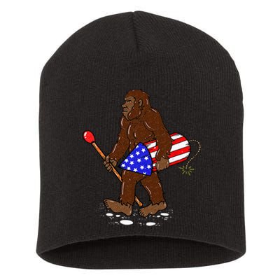 Bigfoot Fireworks 4th Of July Funny Sasquatch Lover Short Acrylic Beanie