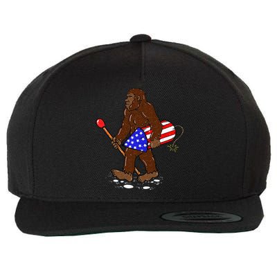 Bigfoot Fireworks 4th Of July Funny Sasquatch Lover Wool Snapback Cap