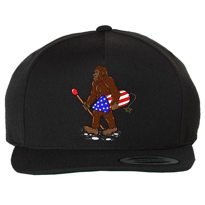 Bigfoot Fireworks 4th Of July Funny Sasquatch Lover Wool Snapback Cap