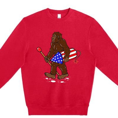 Bigfoot Fireworks 4th Of July Funny Sasquatch Lover Premium Crewneck Sweatshirt