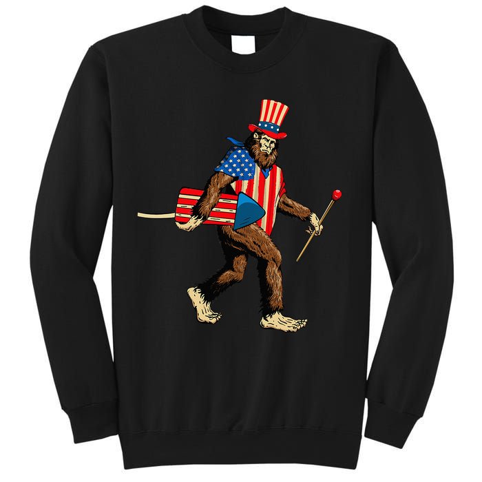 Bigfoot Fireworks 4th of July Sasquatch American Flag Sweatshirt