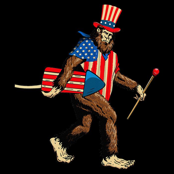 Bigfoot Fireworks 4th of July Sasquatch American Flag Sustainable Bucket Hat