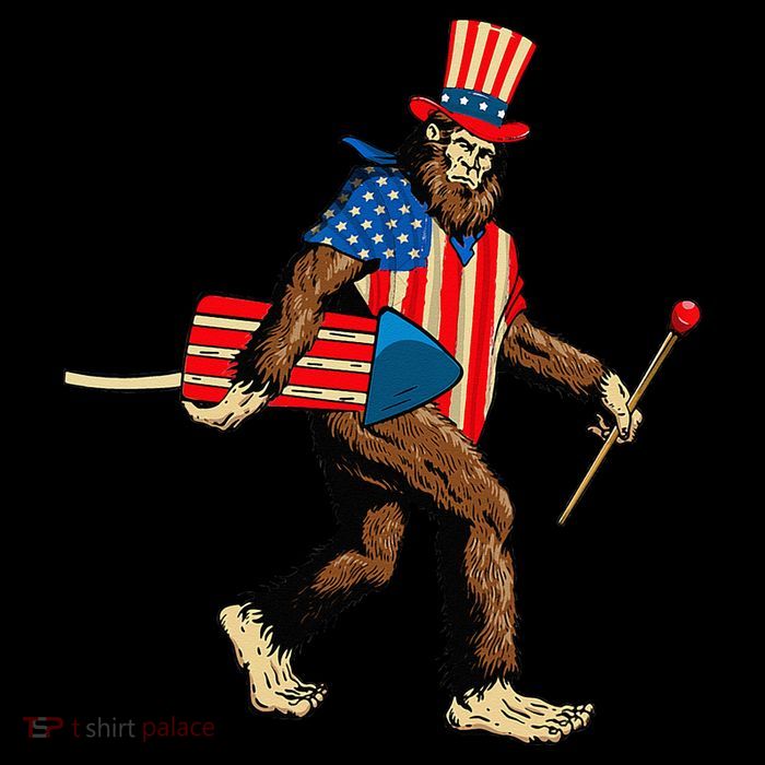 Bigfoot Fireworks 4th of July Sasquatch American Flag Flatbill Hat