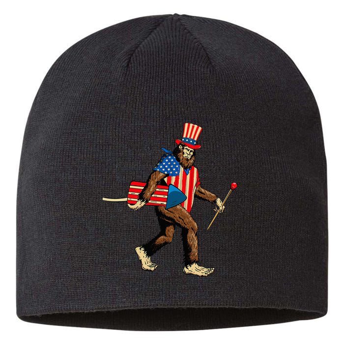 Bigfoot Fireworks 4th of July Sasquatch American Flag Sustainable Beanie