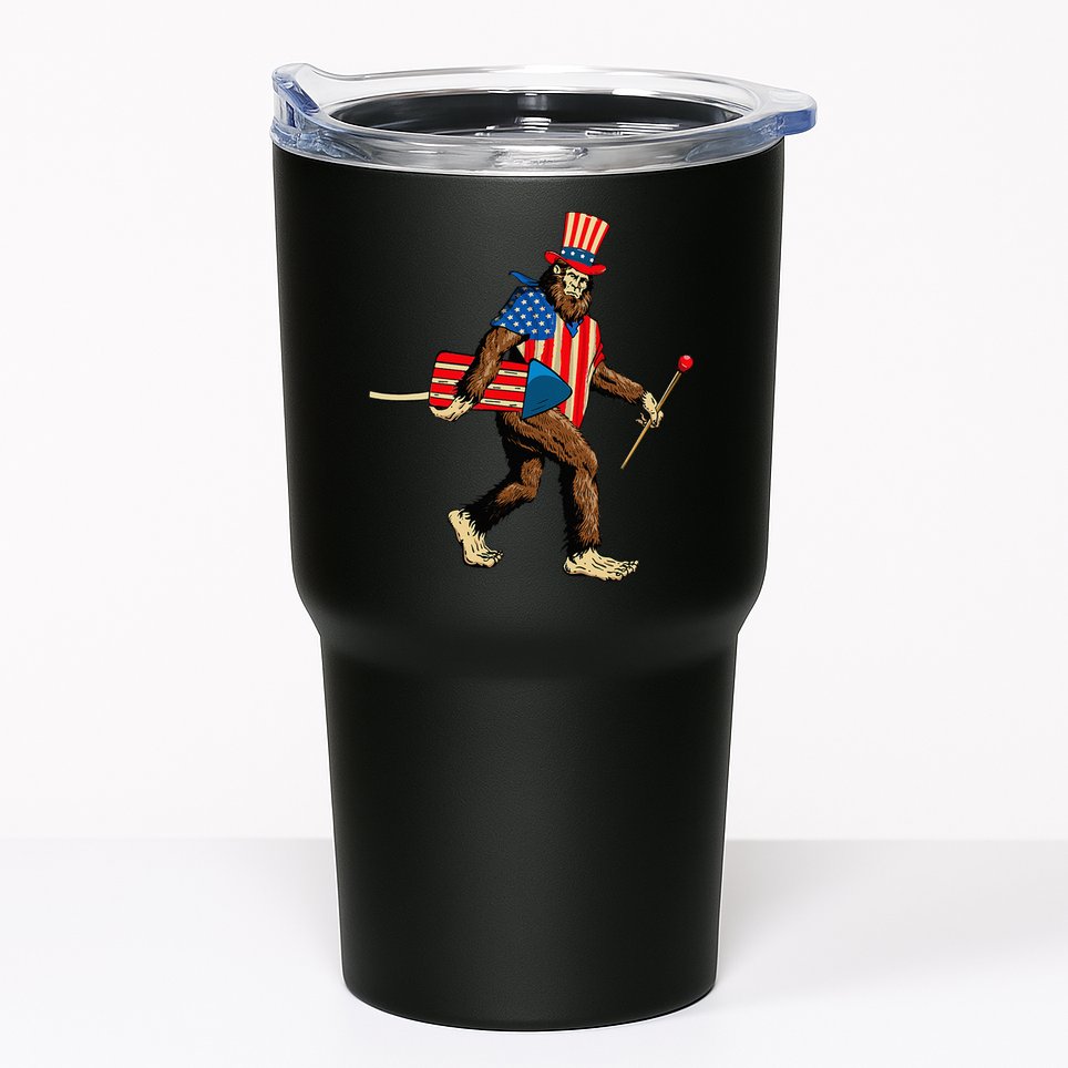 Bigfoot Fireworks 4th of July Sasquatch American Flag Tumbler