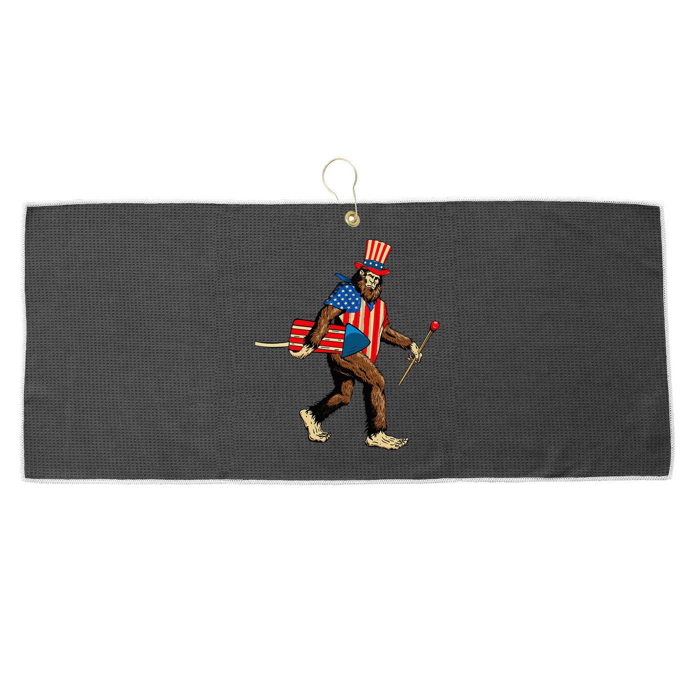 Bigfoot Fireworks 4th of July Sasquatch American Flag Large Microfiber Waffle Golf Towel