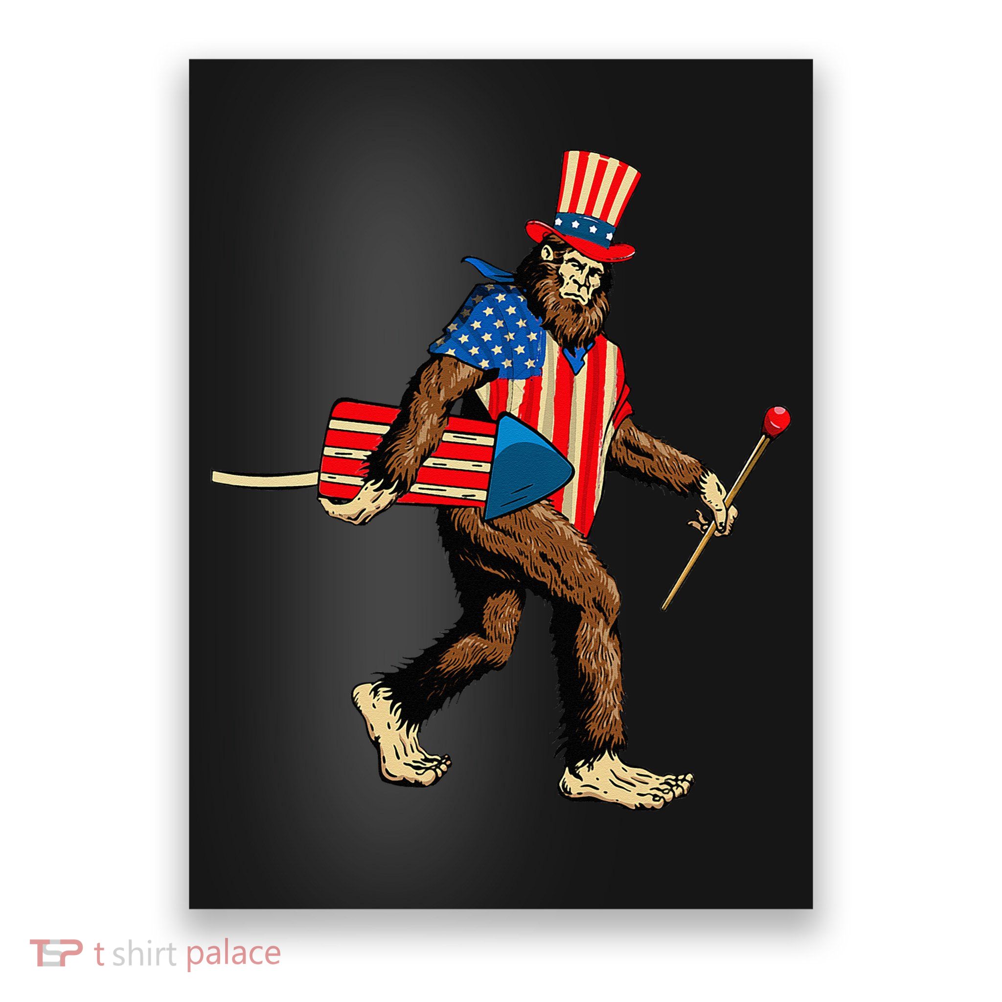 Bigfoot Fireworks 4th of July Sasquatch American Flag Poster