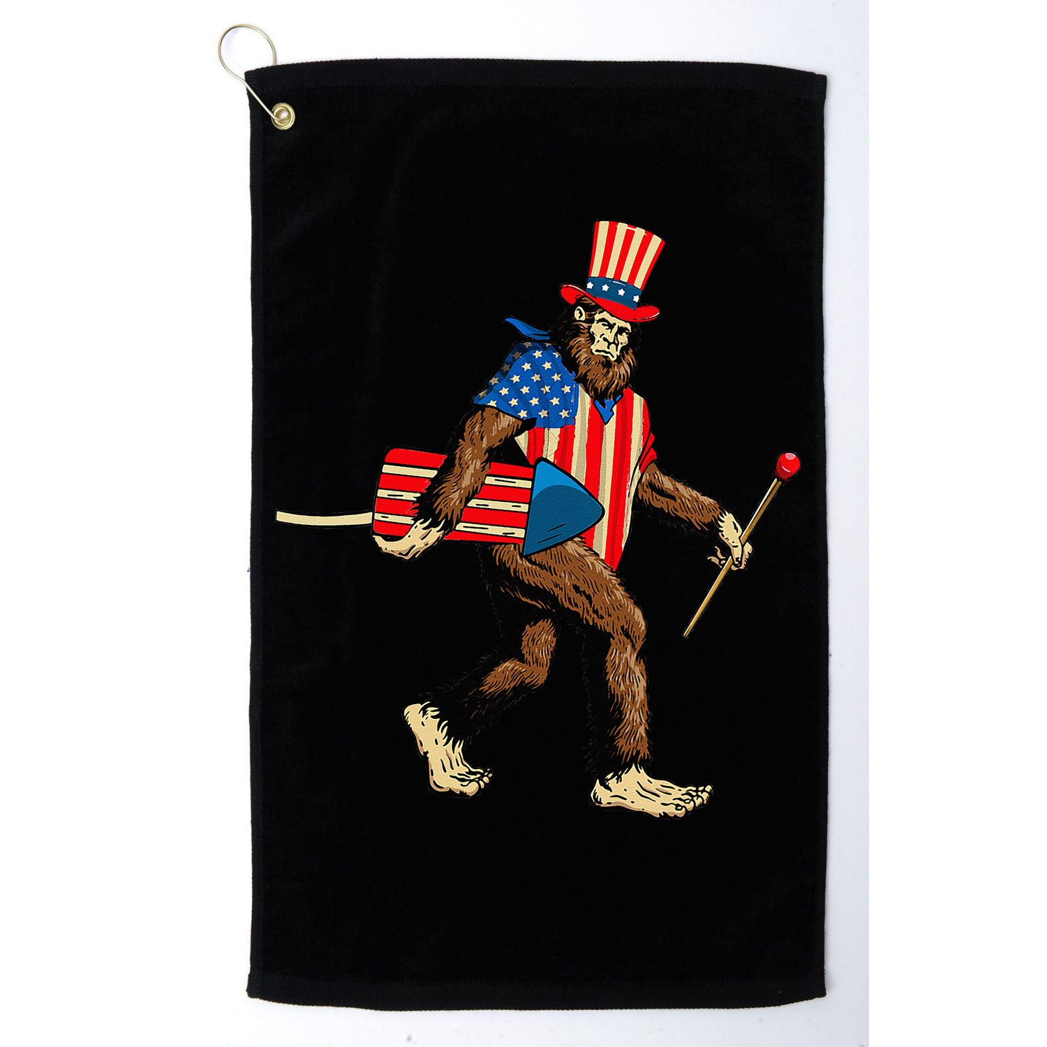 Bigfoot Fireworks 4th of July Sasquatch American Flag Golf Towel
