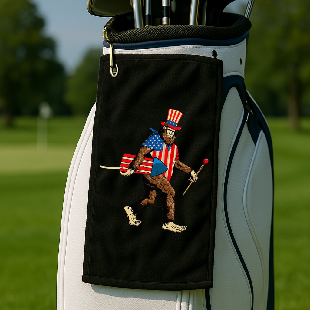 Bigfoot Fireworks 4th of July Sasquatch American Flag Golf Towel