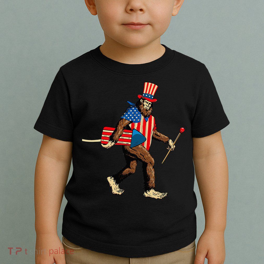 Bigfoot Fireworks 4th of July Sasquatch American Flag Toddler T-Shirt