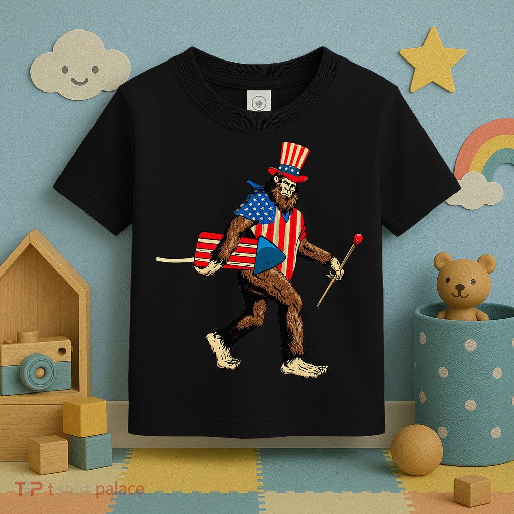Bigfoot Fireworks 4th of July Sasquatch American Flag Toddler T-Shirt