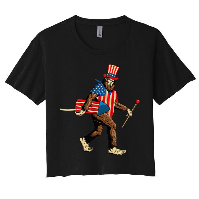 Bigfoot Fireworks 4th of July Sasquatch American Flag Crop Top