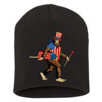 Bigfoot Fireworks 4th of July Sasquatch American Flag Short Acrylic Beanie