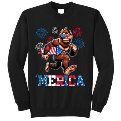 Bigfoot Fireworks 4th Of July Men Sasquatch American Flag Sweatshirt