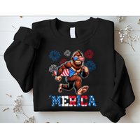 Bigfoot Fireworks 4th Of July Men Sasquatch American Flag Sweatshirt