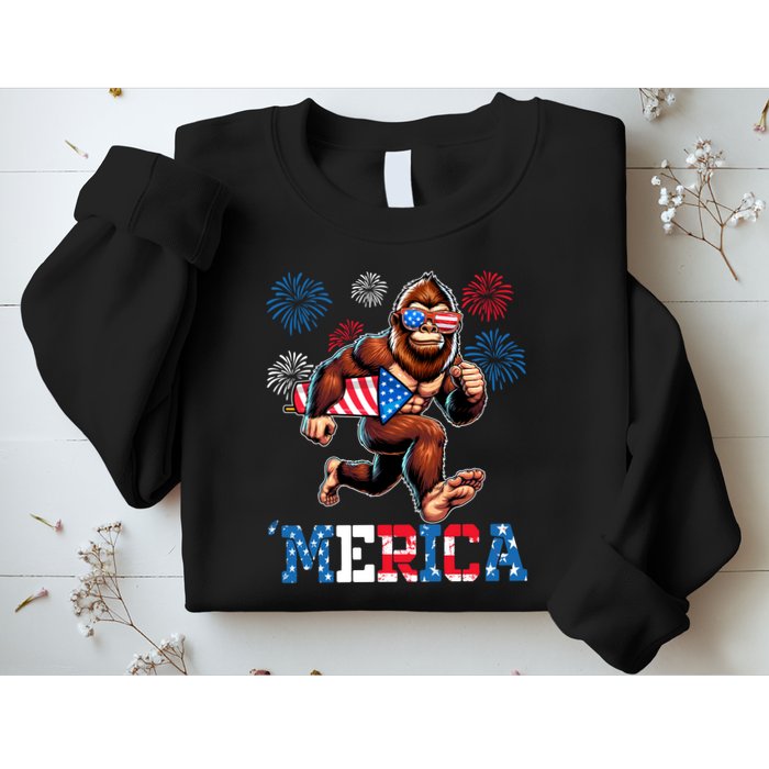 Bigfoot Fireworks 4th Of July Men Sasquatch American Flag Sweatshirt