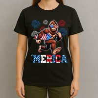 Bigfoot Fireworks 4th Of July Men Sasquatch American Flag T-Shirt
