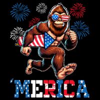 Bigfoot Fireworks 4th Of July Men Sasquatch American Flag T-Shirt