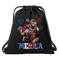 Bigfoot Fireworks 4th Of July Men Sasquatch American Flag Drawstring Bag