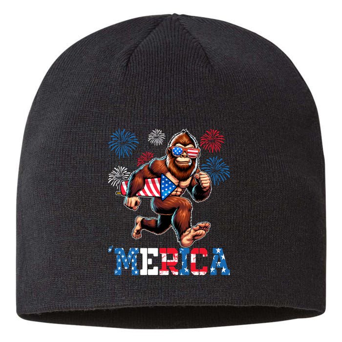 Bigfoot Fireworks 4th Of July Men Sasquatch American Flag Sustainable Beanie
