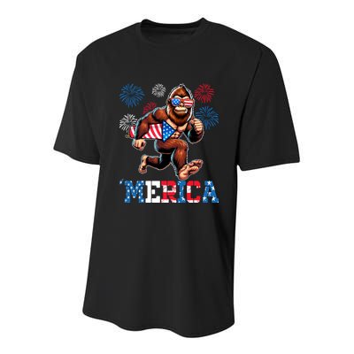 Bigfoot Fireworks 4th Of July Men Sasquatch American Flag Youth Performance Sprint T-Shirt