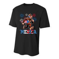 Bigfoot Fireworks 4th Of July Men Sasquatch American Flag Youth Performance Sprint T-Shirt