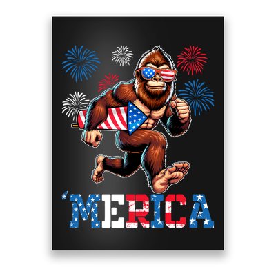 Bigfoot Fireworks 4th Of July Men Sasquatch American Flag Poster
