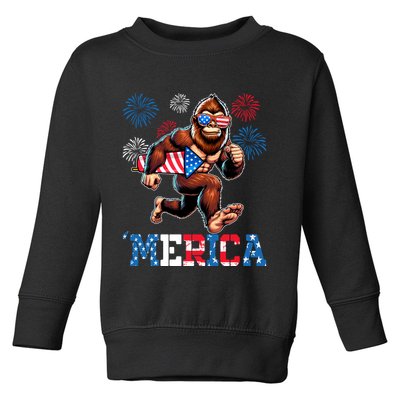 Bigfoot Fireworks 4th Of July Men Sasquatch American Flag Toddler Sweatshirt