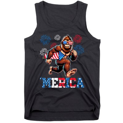 Bigfoot Fireworks 4th Of July Men Sasquatch American Flag Tank Top