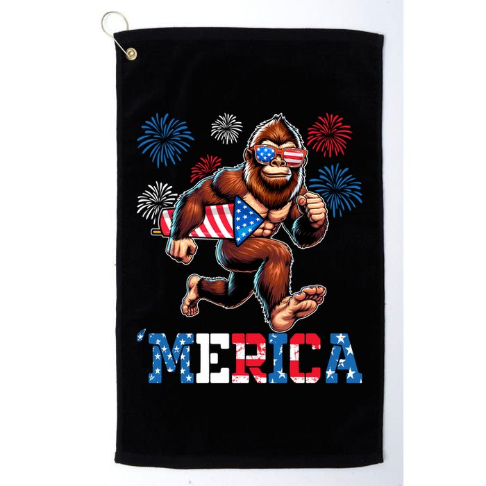 Bigfoot Fireworks 4th Of July Men Sasquatch American Flag Golf Towel
