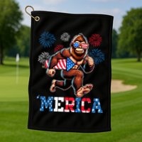 Bigfoot Fireworks 4th Of July Men Sasquatch American Flag Golf Towel