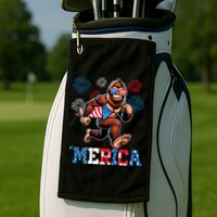 Bigfoot Fireworks 4th Of July Men Sasquatch American Flag Golf Towel