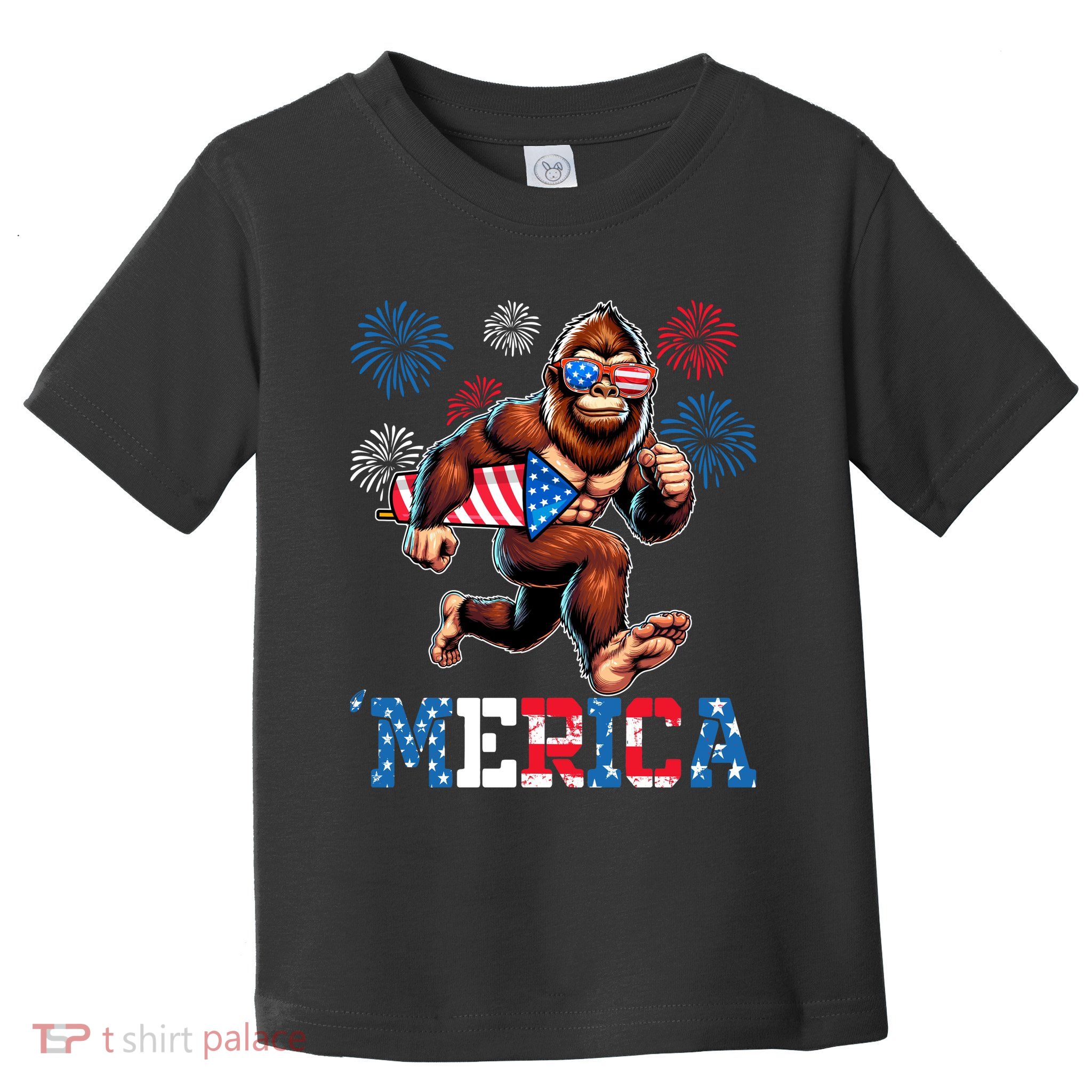 Bigfoot Fireworks 4th Of July Men Sasquatch American Flag Toddler T-Shirt