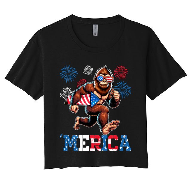 Bigfoot Fireworks 4th Of July Men Sasquatch American Flag Crop Top